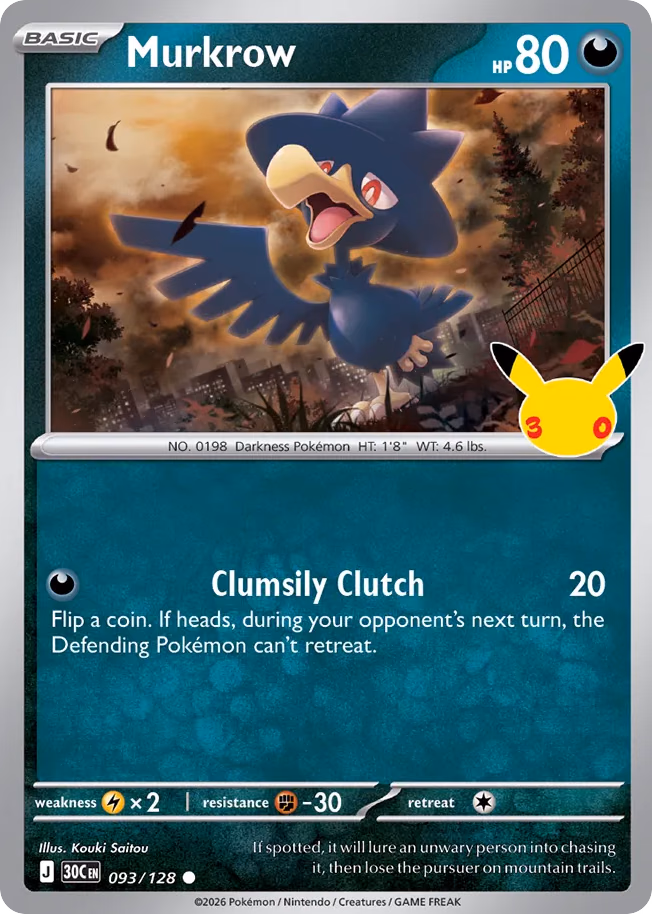 Murkrow Pokemon card (093/128, 30th Celebration)