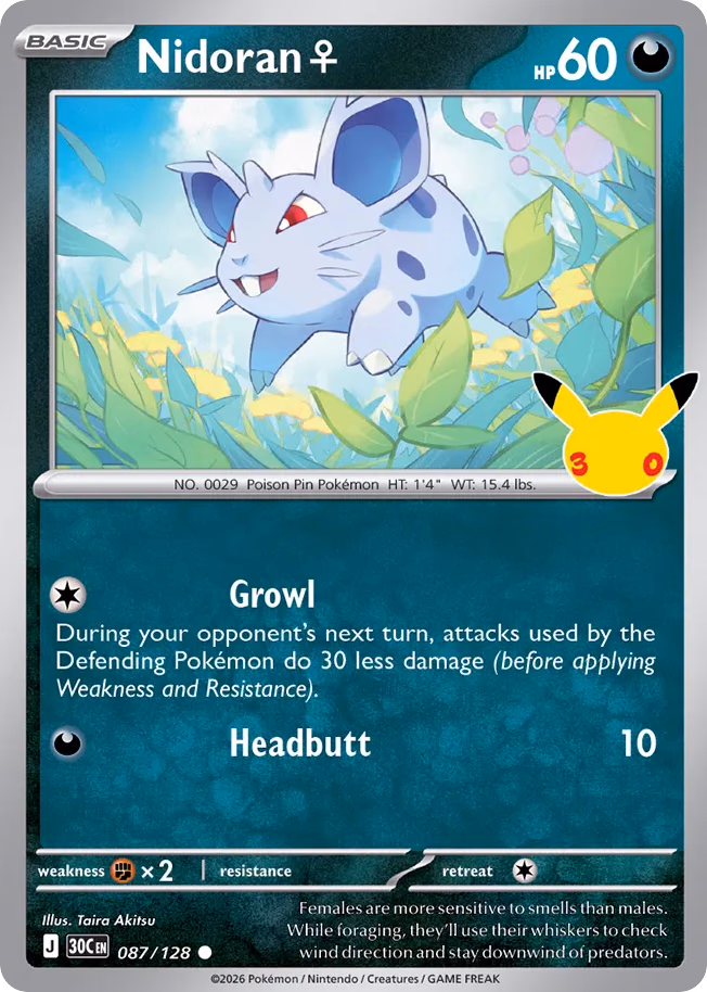 Nidoran ♀ Pokemon card (087/128, 30th Celebration)