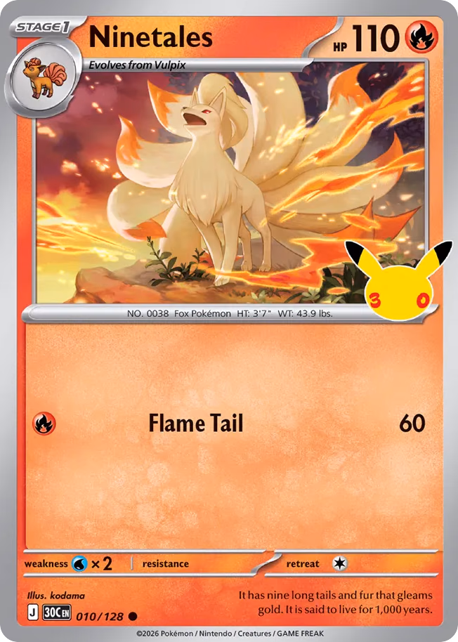 Ninetales Pokemon card (010/128, 30th Celebration)