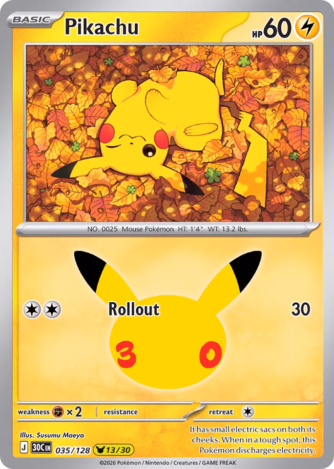 Pikachu Pokemon card (035/128, 30th Celebration)