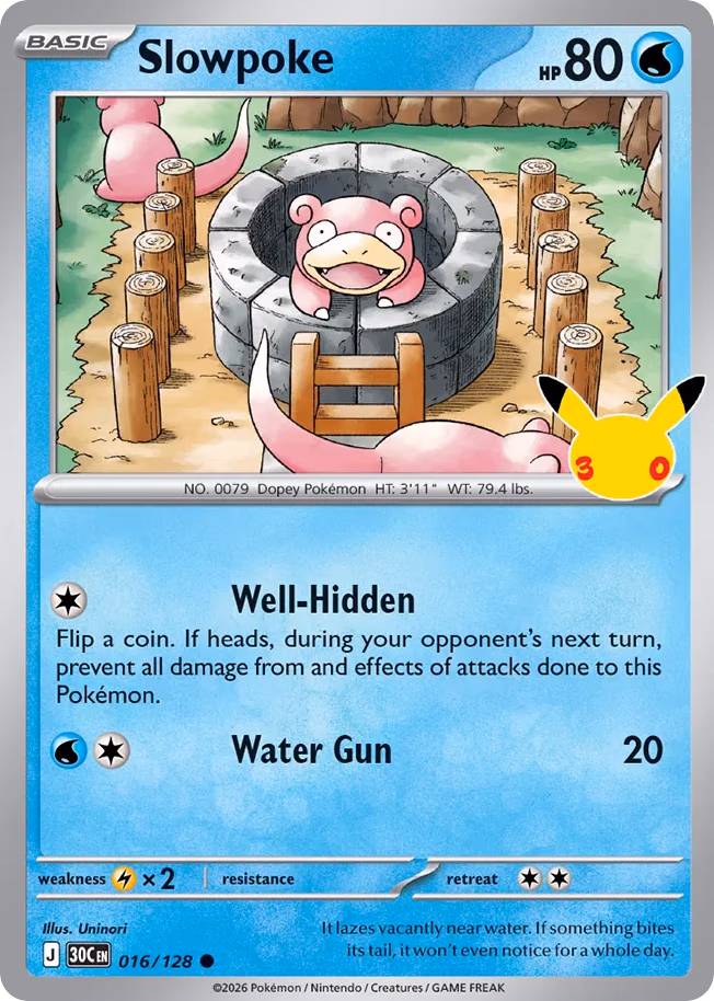Slowpoke Pokemon card (016/128, 30th Celebration)