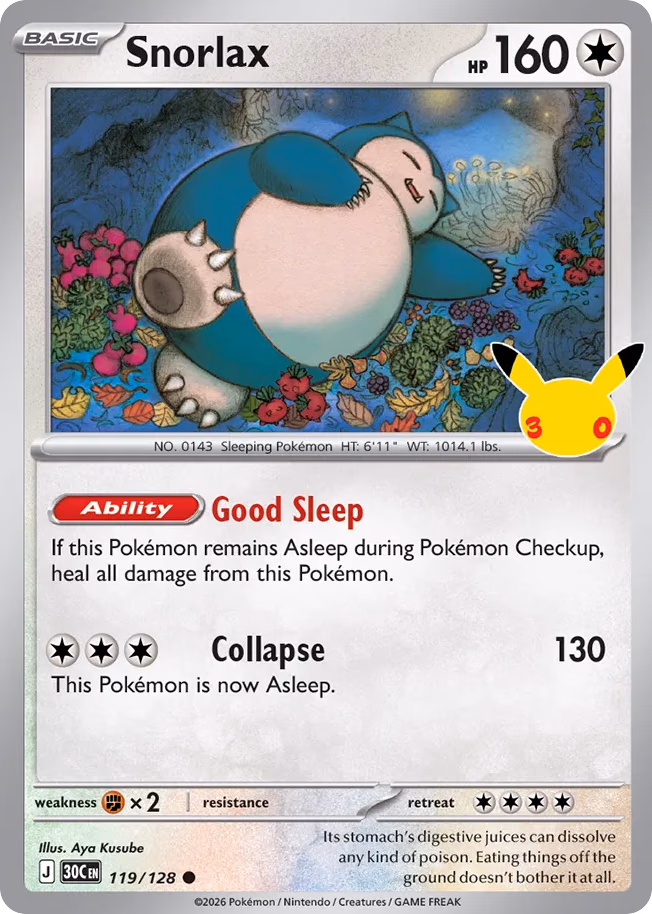 Snorlax Pokemon card (119/128, 30th Celebration)
