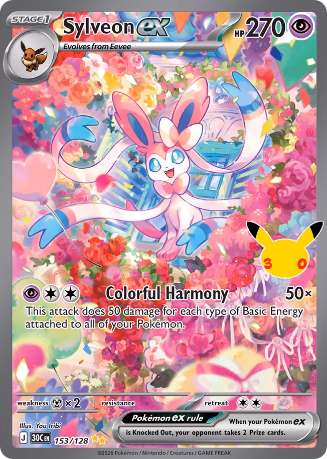 Sylveon ex Pokemon card (153/128, 30th Celebration)