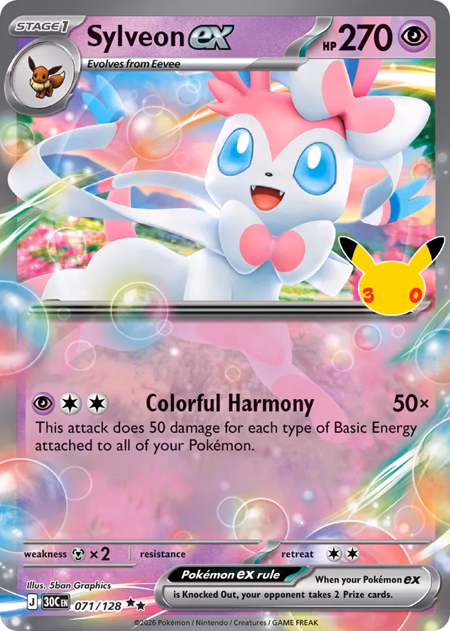 Sylveon ex Pokemon card (071/128, 30th Celebration)