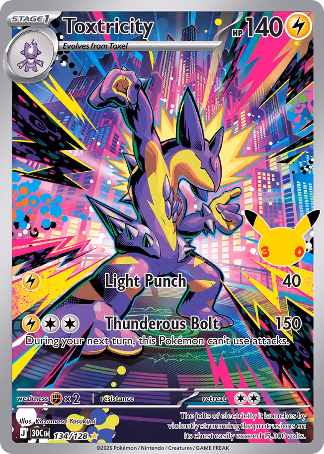 Toxtricity Pokemon card (134/128, 30th Celebration)