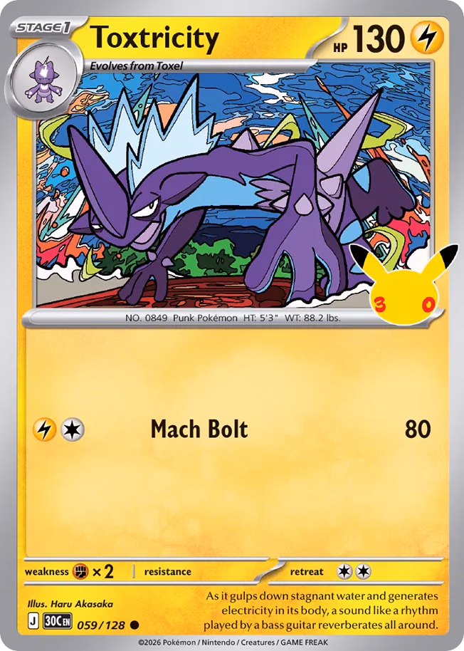 Toxtricity Pokemon card (059/128, 30th Celebration)