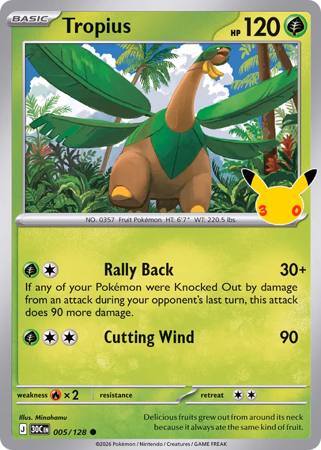 Tropius Pokemon card (005/128, 30th Celebration)