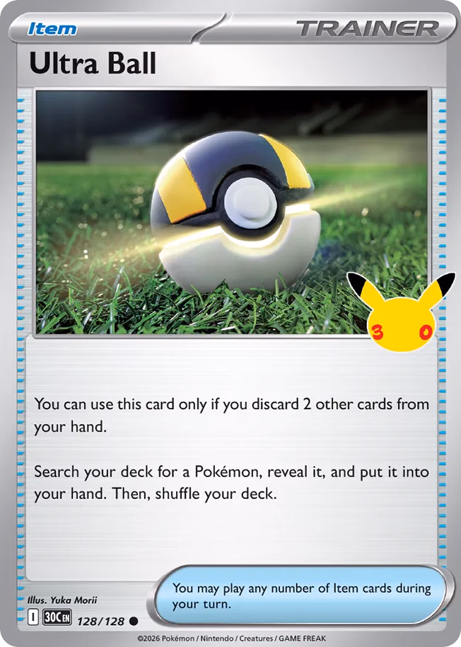 Ultra Ball Pokemon card (128/128, 30th Celebration)