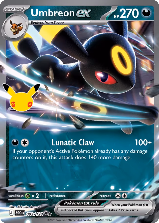 Umbreon ex Pokemon card (092/128, 30th Celebration)