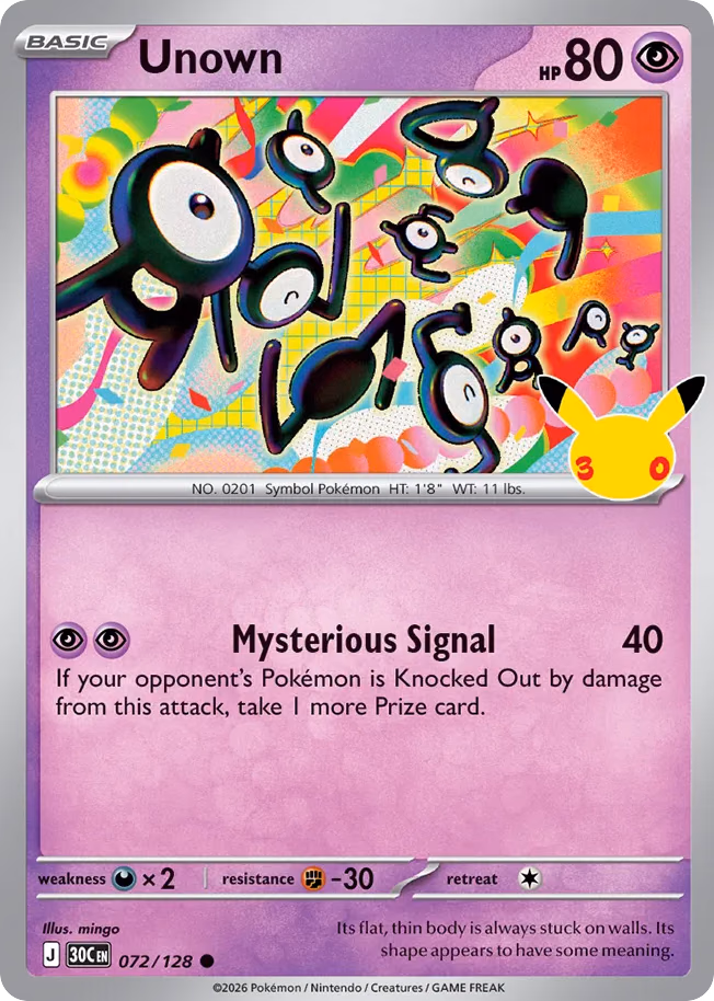 Unown Pokemon card (072/128, 30th Celebration)