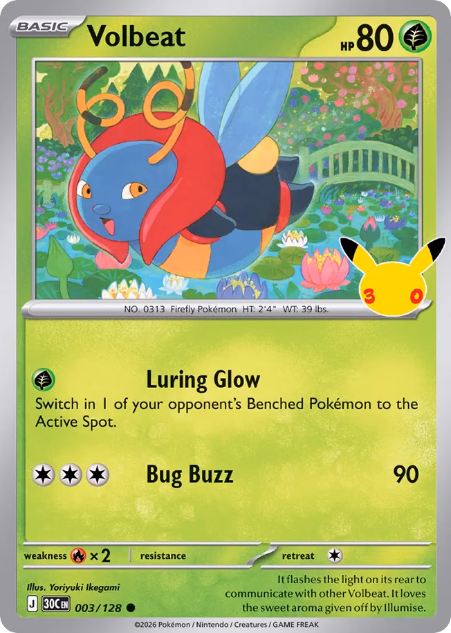 Volbeat Pokemon card (003/128, 30th Celebration)