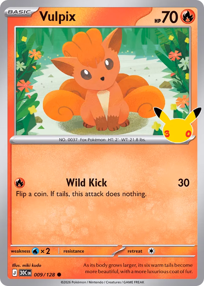 Vulpix Pokemon card (009/128, 30th Celebration)