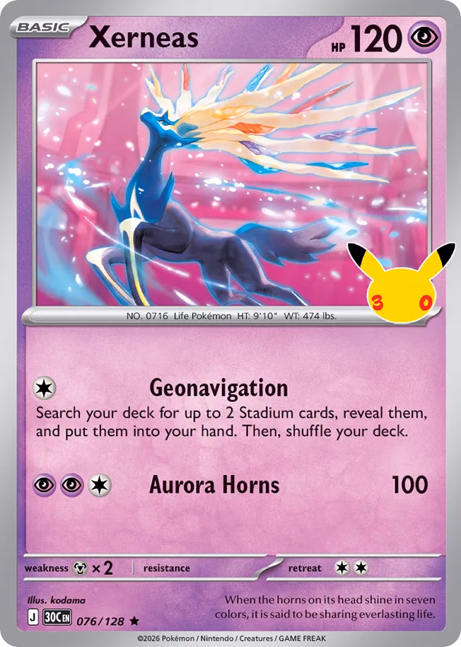 Xerneas Pokemon card (076/128, 30th Celebration)