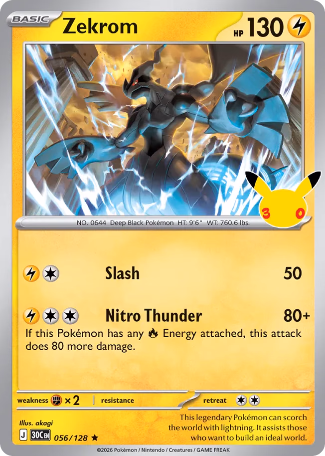 Zekrom Pokemon card (056/128, 30th Celebration)