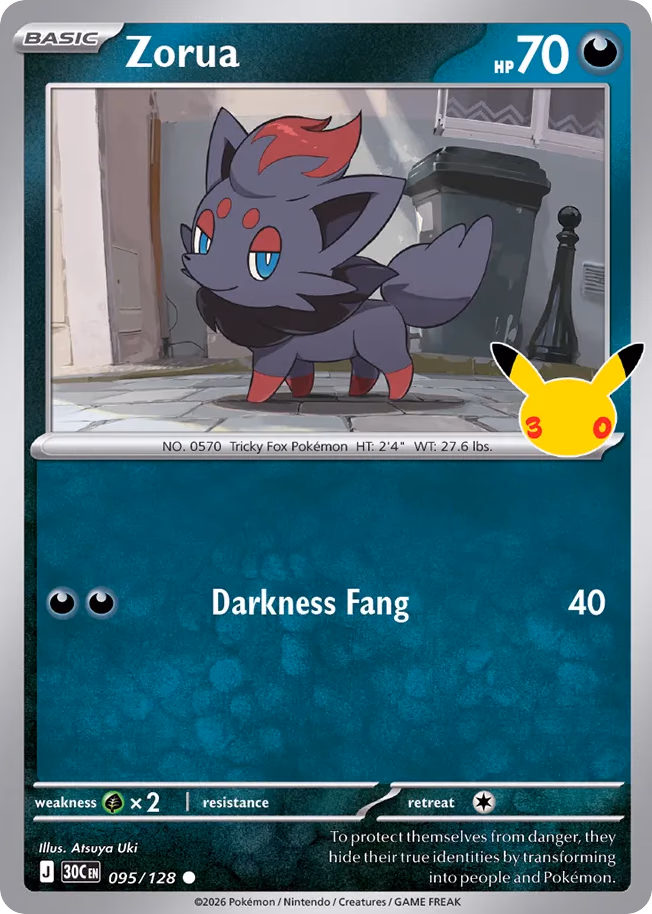 Zorua Pokemon card (095/128, 30th Celebration)