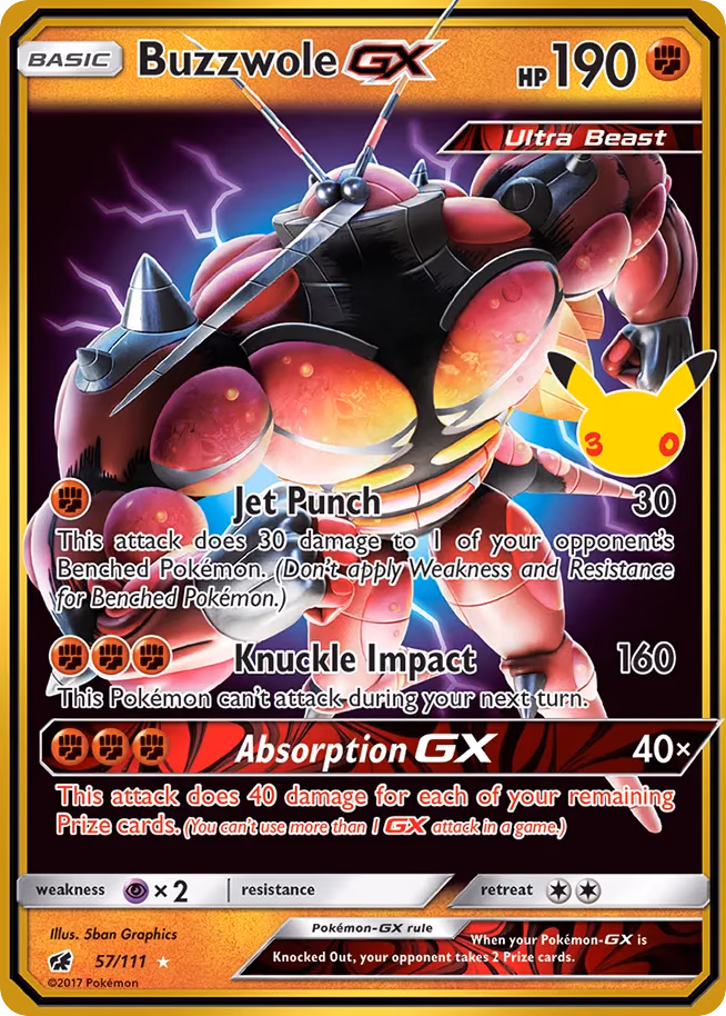 Buzzwole-GX Pokemon card (057/030, 30th Celebration: Classic Collection)