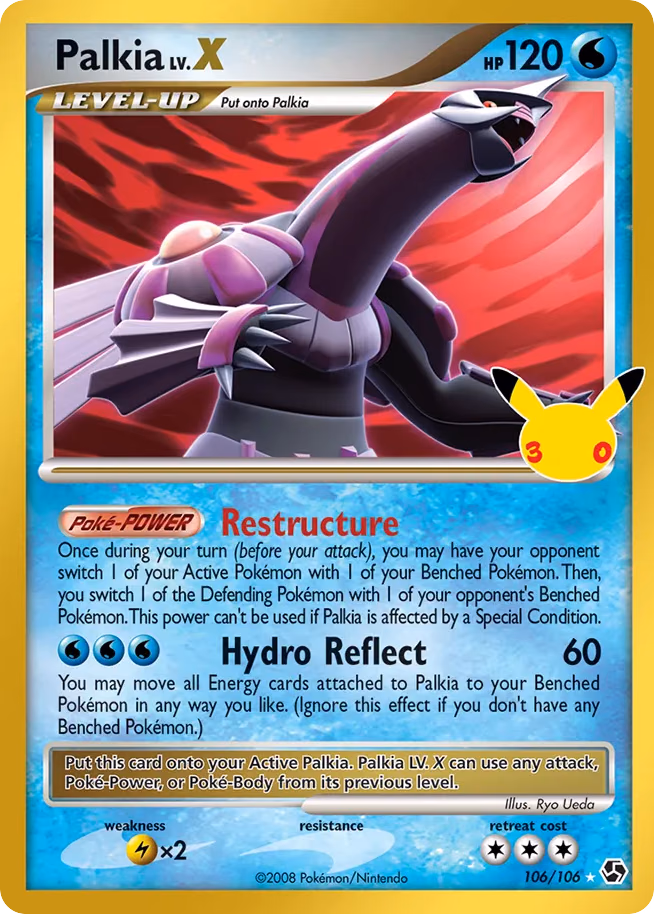 Palkia LV.X Pokemon card (106/030, 30th Celebration: Classic Collection)