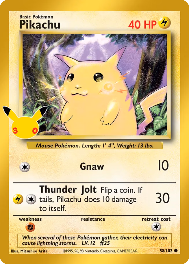 Pikachu Pokemon card (058/030, 30th Celebration: Classic Collection)