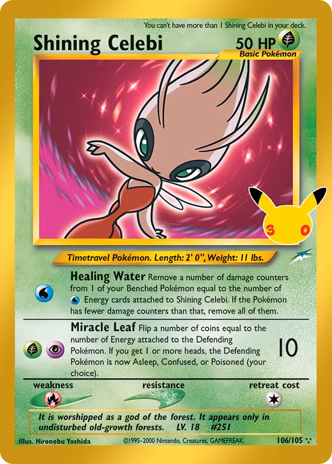 Shining Celebi Pokemon card (106/030, 30th Celebration: Classic Collection)