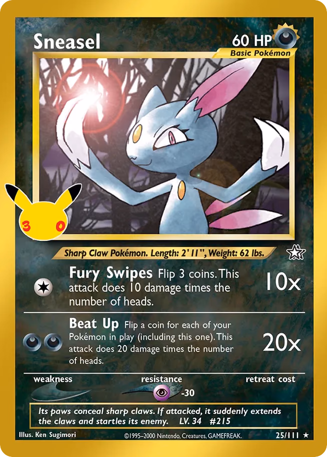 Sneasel Pokemon card (025/030, 30th Celebration: Classic Collection)