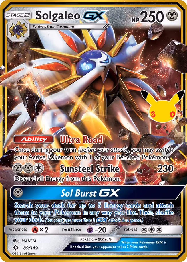 Solgaleo-GX Pokemon card (089/030, 30th Celebration: Classic Collection)