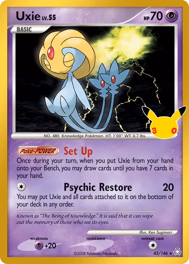 Uxie Pokemon card (043/030, 30th Celebration: Classic Collection)