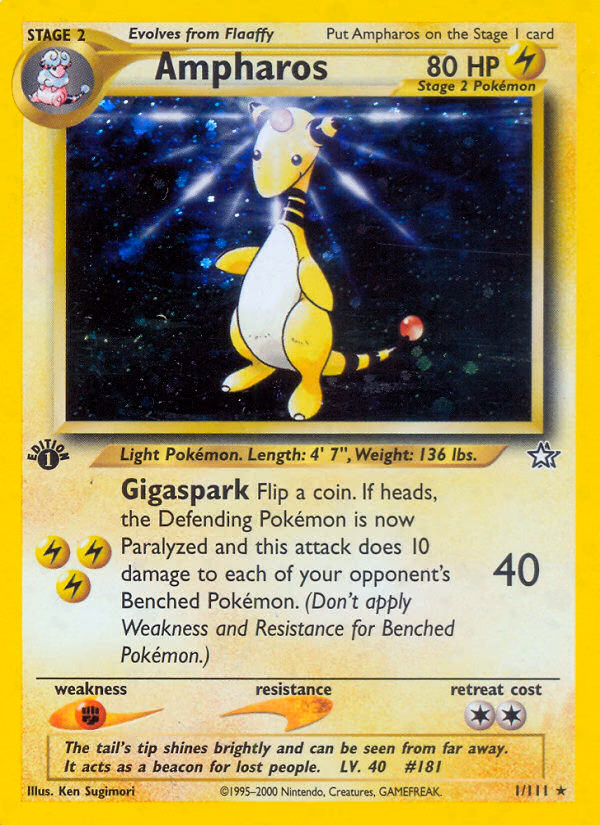 Ampharos (Unlimited) Pokemon card (1/111, Neo Genesis)