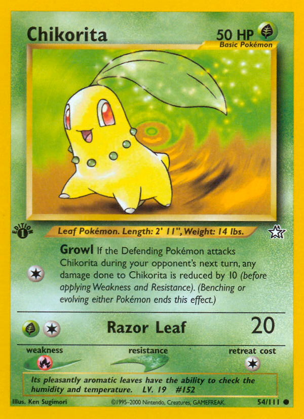 Chikorita (Unlimited) Pokemon card (54/111, Neo Genesis)