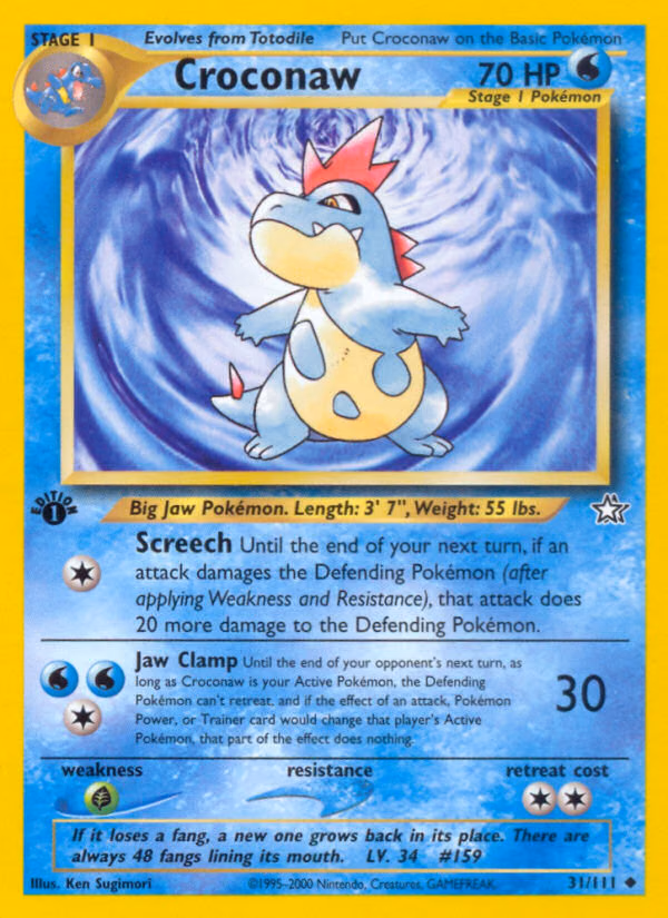 Croconaw (1st Edition) Pokemon card (31/111, Neo Genesis)
