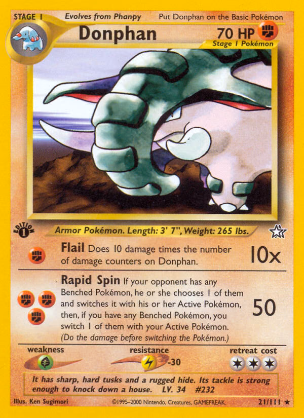 Donphan (1st Edition) Pokemon card (21/111, Neo Genesis)
