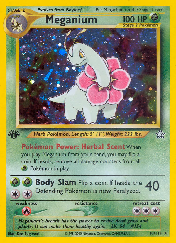 Meganium (1st Edition) Pokemon card (10/111, Neo Genesis)