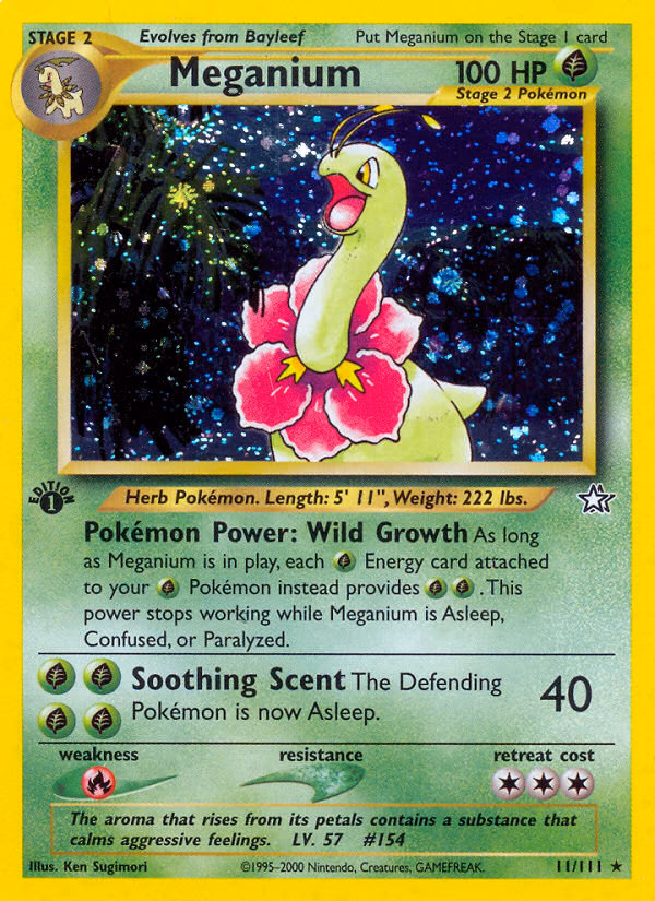 Meganium (1st Edition) Pokemon card (11/111, Neo Genesis)
