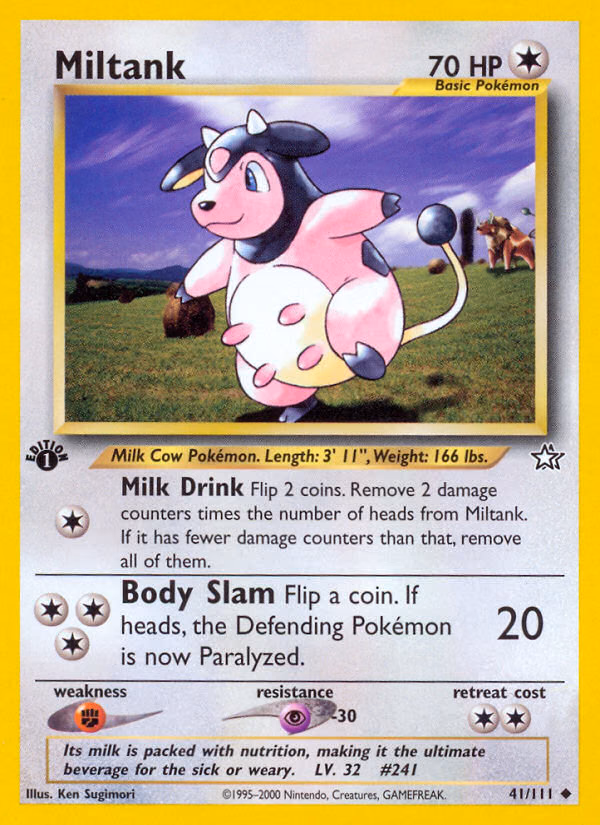 Miltank (1st Edition) Pokemon card (41/111, Neo Genesis)