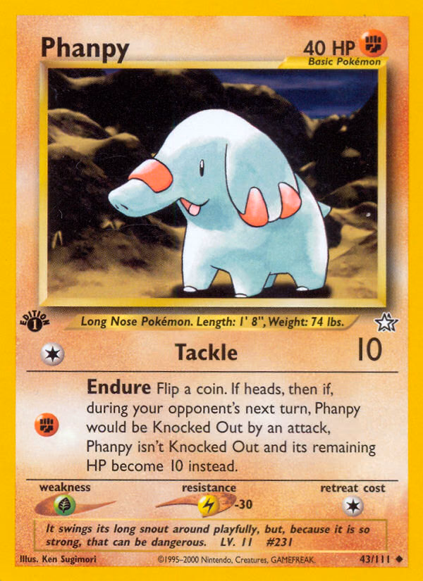 Phanpy (1st Edition) Pokemon card (43/111, Neo Genesis)