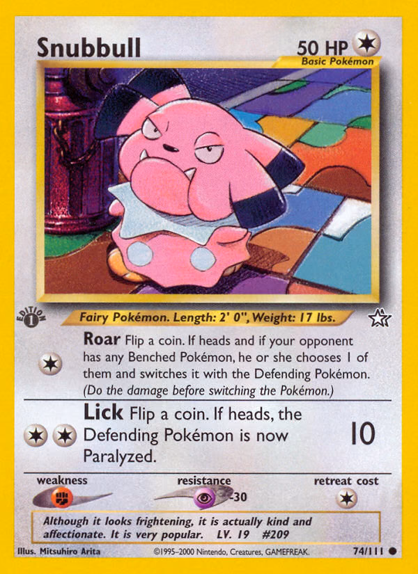 Snubbull (1st Edition) Pokemon card (74/111, Neo Genesis)