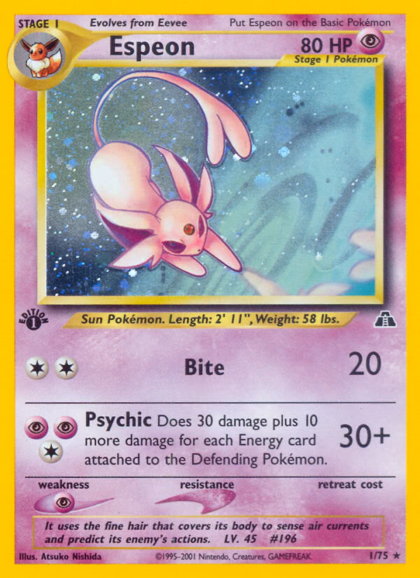 Espeon (Unlimited) Pokemon card (1/75, Neo Discovery)
