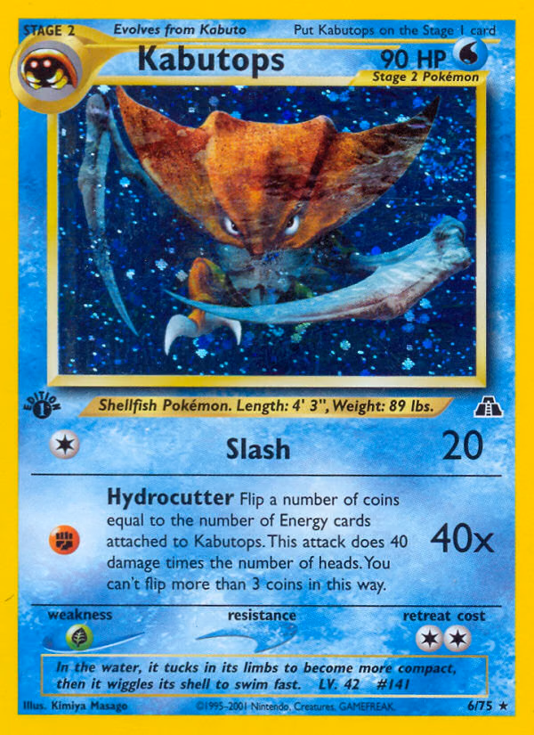 Kabutops (1st Edition) Pokemon card (6/75, Neo Discovery)