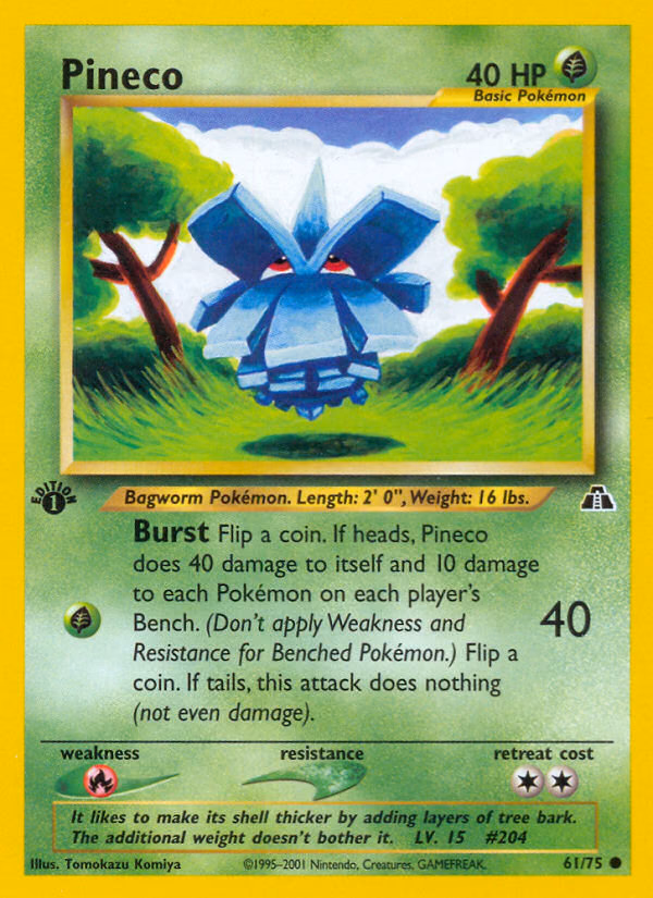 Pineco (1st Edition) Pokemon card (61/75, Neo Discovery)