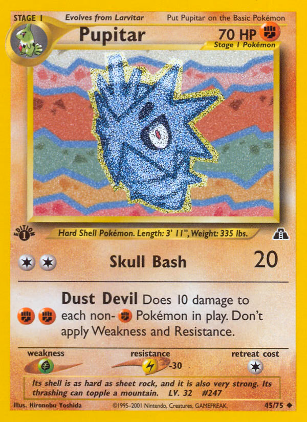 Pupitar (1st Edition) Pokemon card (45/75, Neo Discovery)