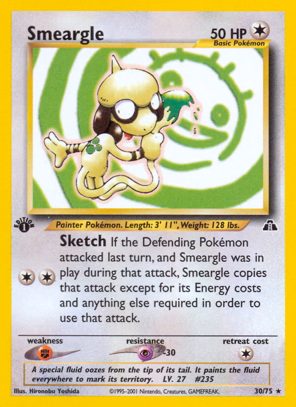 Smeargle (1st Edition) Pokemon card (30/75, Neo Discovery)