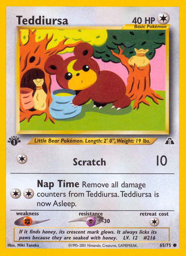 Teddiursa (1st Edition) Pokemon card (65/75, Neo Discovery)