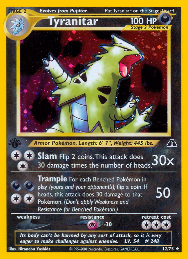 Tyranitar (1st Edition) Pokemon card (12/75, Neo Discovery)