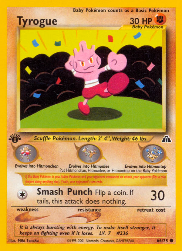 Tyrogue (Unlimited) Pokemon card (66/75, Neo Discovery)