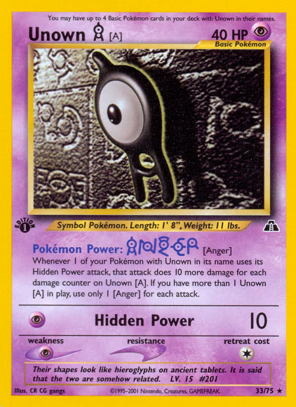 Unown [A] (Unlimited) Pokemon card (33/75, Neo Discovery)