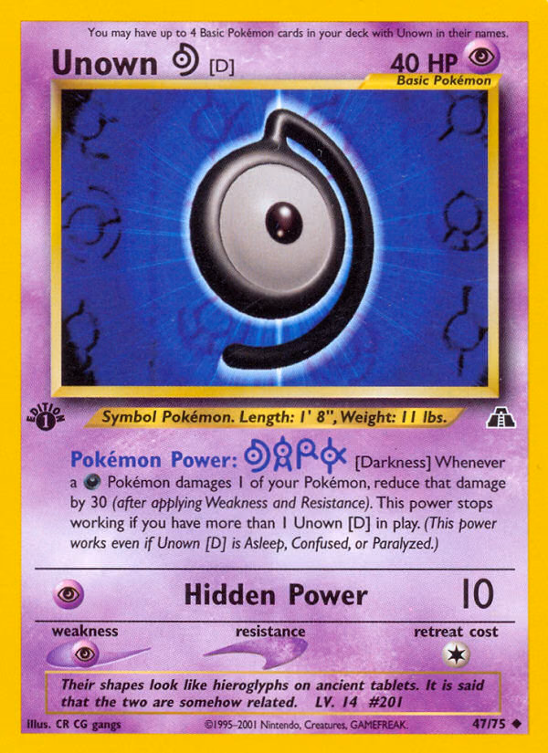 Unown [D] (Unlimited) Pokemon card (47/75, Neo Discovery)