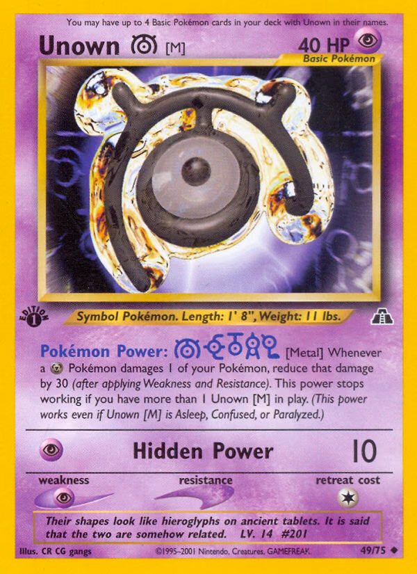 Unown [M] (Unlimited) Pokemon card (49/75, Neo Discovery)