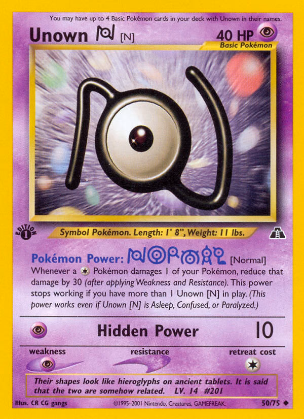 Unown [N] (1st Edition) Pokemon card (50/75, Neo Discovery)