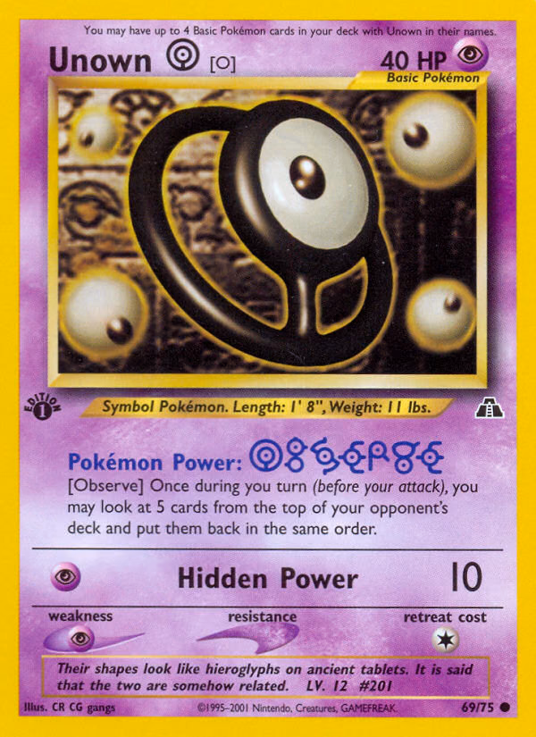 Unown [O] (1st Edition) Pokemon card (69/75, Neo Discovery)