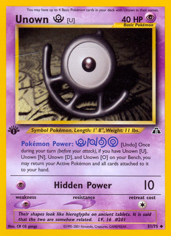 Unown [U] (1st Edition) Pokemon card (51/75, Neo Discovery)