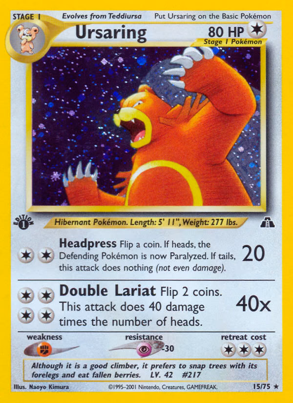 Ursaring (Unlimited) Pokemon card (15/75, Neo Discovery)
